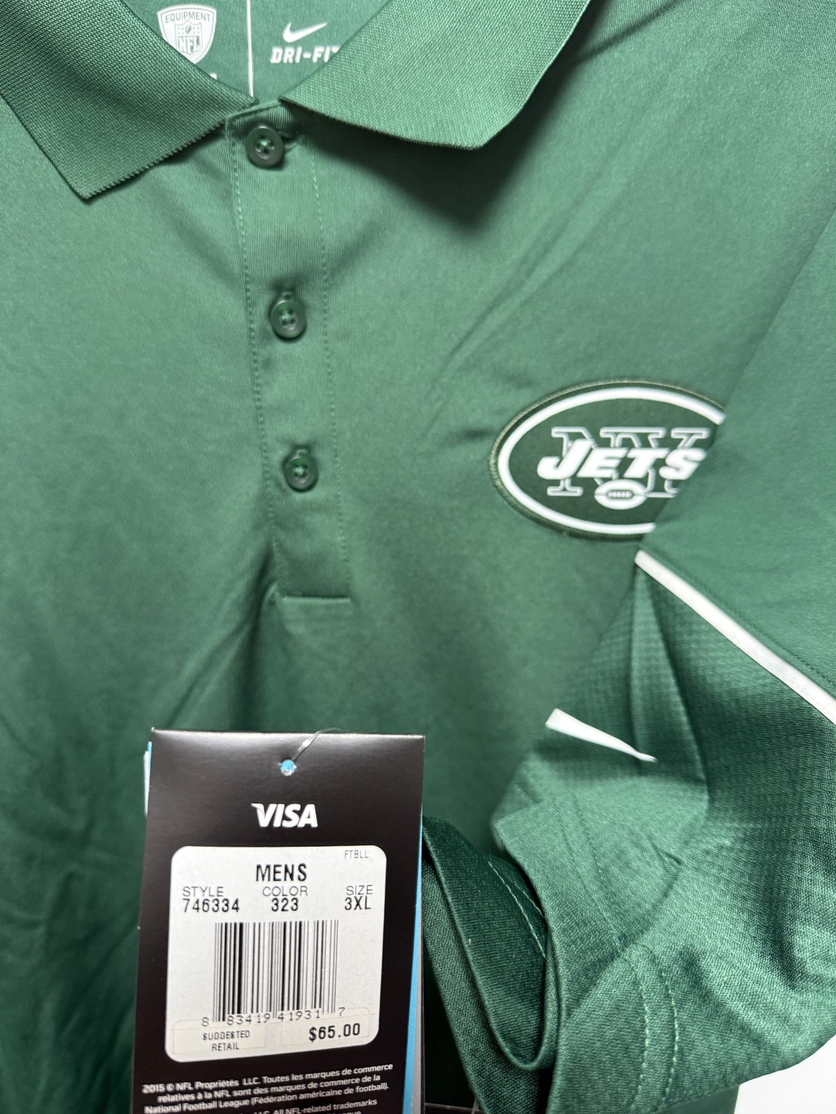 NFL New York Jets Shirt Men's Green Football Short Sleeve Polo Dri Fit Nike 3XL thumbnail 3