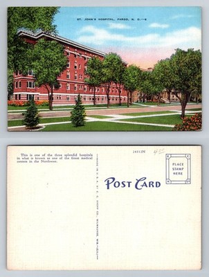 Fargo, ND-North Dakota, St John s Hospital Red Brick Building Vintage Postcard
