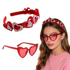 1Pcs Valentines Headbands Heart Headband with Rhinestones Design Romantic Val...