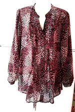  NEW WOMEN'S STYLE & CO BLACK FLORAL CHIFFON PINTUCK BLOUSE PLUS SIZE 1X BNWT