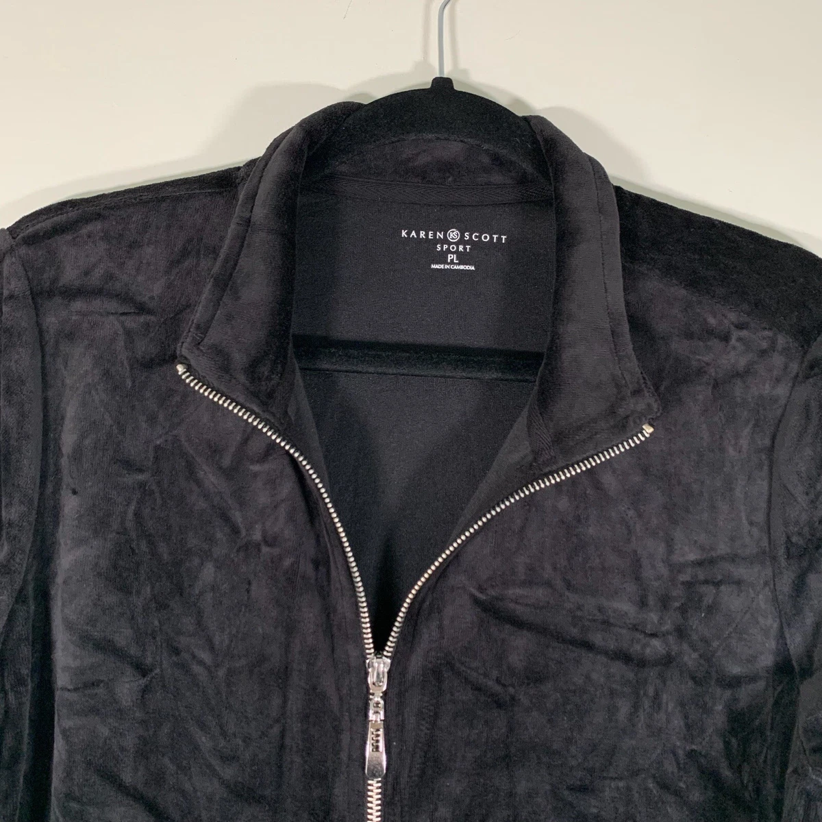 Karen Scott Jacket Women s Petite Large Black Velour Full Zip