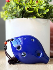 Soprano F 6 Hole Gem Blue Pendant Ceramic Ocarina - Easy to learn  Great Gift 