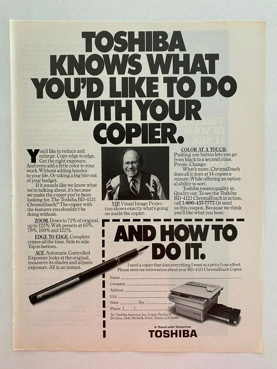 Toshiba BD-4121 ChromaTouch Copier Vintage 1985 Print Ad | eBay