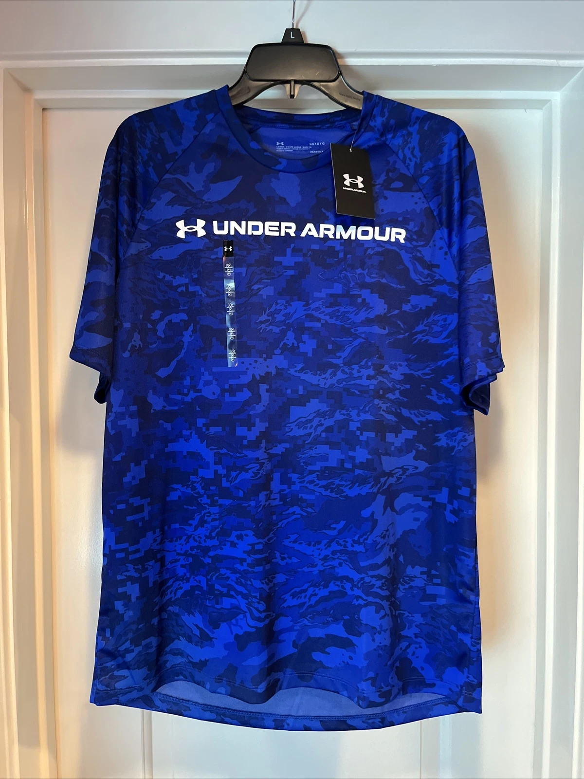 Mens Large Under Armour Tech ABC Camo Print Blue T-Shirt Tee Running 1361698 400