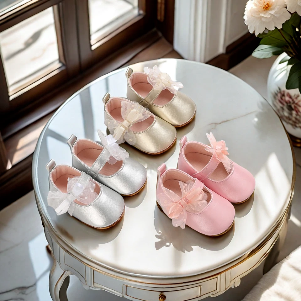 Infant Baby Girls Soft Sole Bowknot Princess Wedding Dress Mary Jane Flats - Image 2 of 4