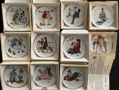 11 Norman Rockwell Miniature Plates 4 Seasons Porcelain Fairmont 24k Gold Band