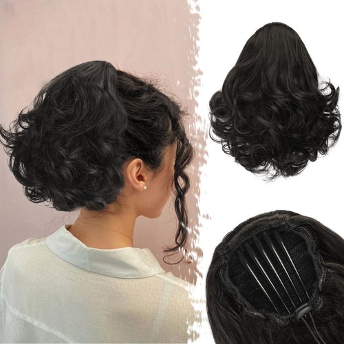 Comb in Short Curly Ponytails Drawstring Wavy Clip In Hairpiece Bun Extensions - Picture 8 of 12