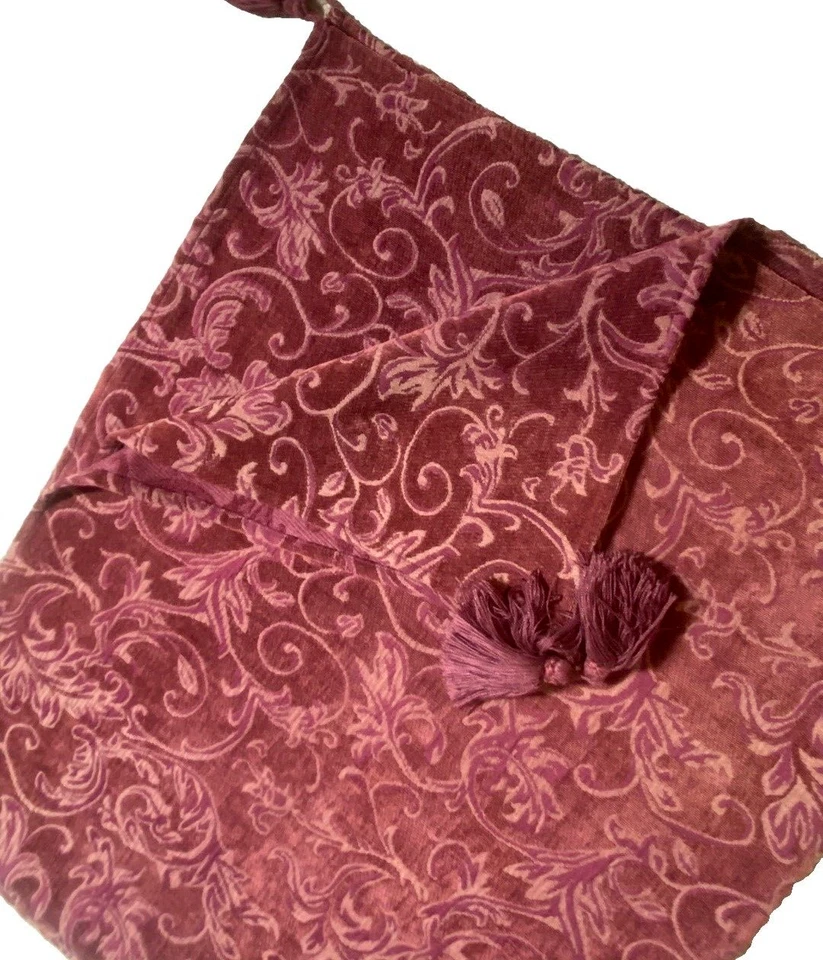 Luxury Brocade Chenille Throw Blanket End of Bed Runner Dark Red Burgundy Scroll - Image 3 of 4