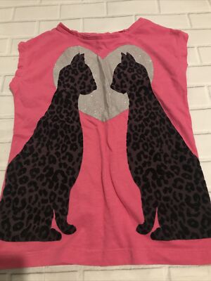 F&F rosa Mädchen T-Shirt Katzen rissig 7-8 Jahre beidseitiges Design #S
