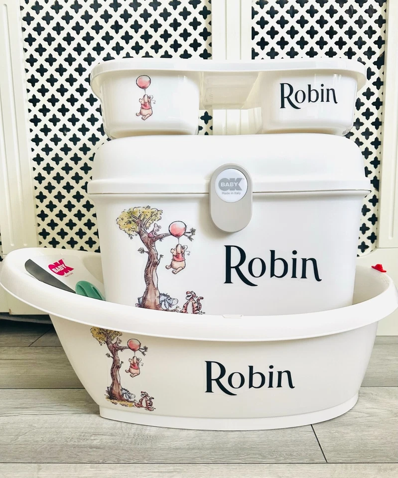 OK BABY Personalised Baby Bath, Baby Box, top and tail tray Winne The Pooh