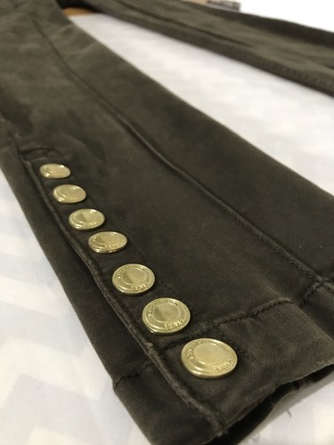 Burberry Brit Skinny Jeans Olive Gold Buttons 27 W New Tags Military Designer - Picture 5 of 11
