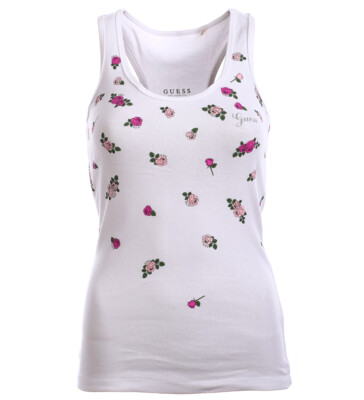 Guess Damen Shirt T-Shirt Tank Top weiß Roses Größe XS oder XL