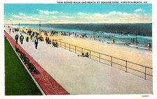 USA, New Board Walk and Beach at Seasid Park, Virginia Beach, Va, circa 1930