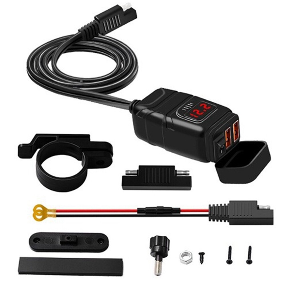 QC3.0 Dual USB Fast Charger Motorcycle Socket with Digital Voltmeter Display