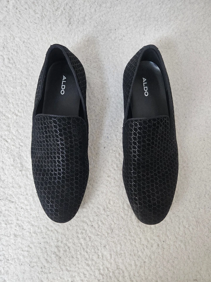 Aldo Men Loafer 9 Black Geometric Faux Suede Slip On Almond Toe Casual Fit Shoes - Image 2 of 4