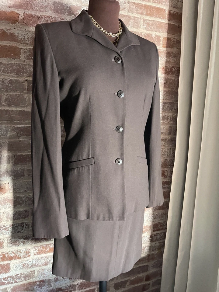 复古 Ann Taylor Loft Choc 棕色铅笔裙和西装外套套装 4 码 — 第 4/4 张图片