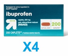 4 Boxes Up  Up Ibuprofen Pain Reliever Fever Reducer 200CT Caplets Exp 10/25