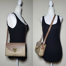 Nina Ricci Paris Vintage Leather & Canvas Crossbody Purse, Tan