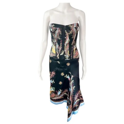 Roberto Cavalli F/W 2004 Corset Bustier Crop Top & Skirt 2 Piece Set Ensemble
