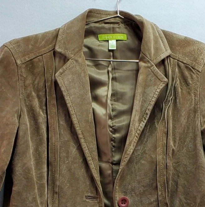 Chaqueta Blazer Sigrid Olsen Mujer Mediana Marrón Gamuza Cuero Clásica Foto 3 de 4