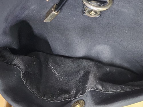 Calvin Klein Florence Black Nylon Backpack Batik Flap Goldtone Accents $178 EUC - Picture 13 of 14