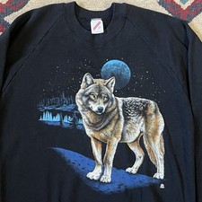 Vintage 80s Wolf Raglan Sweatshirt Mens Large Jerzees USA Made Crewneck