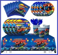 119 Pcs Monster Truck Party Decoration Monster Jam Party Tableware Plates Cups