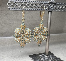 Catherine Popesco Gold Teardrop Earrings Crystal Dangle La Vie Parisienne 14K GP