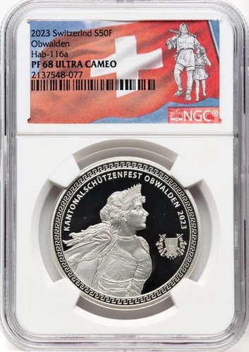 Switzerland 2023 50 Francs Obwalden Shooting Festival NGC PF 68 Ultra Cameo