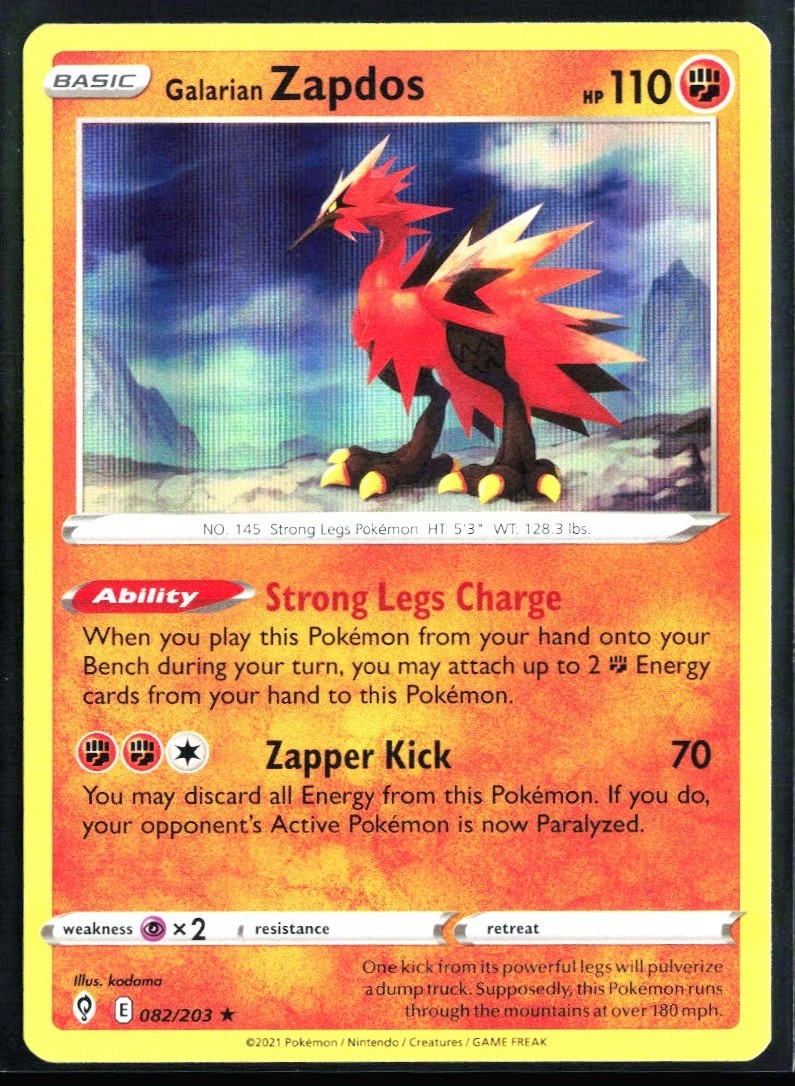 2021 Sword & Shield - Evolving Skies Galarian Zapdos #82 Holo Rare Pokemon Card