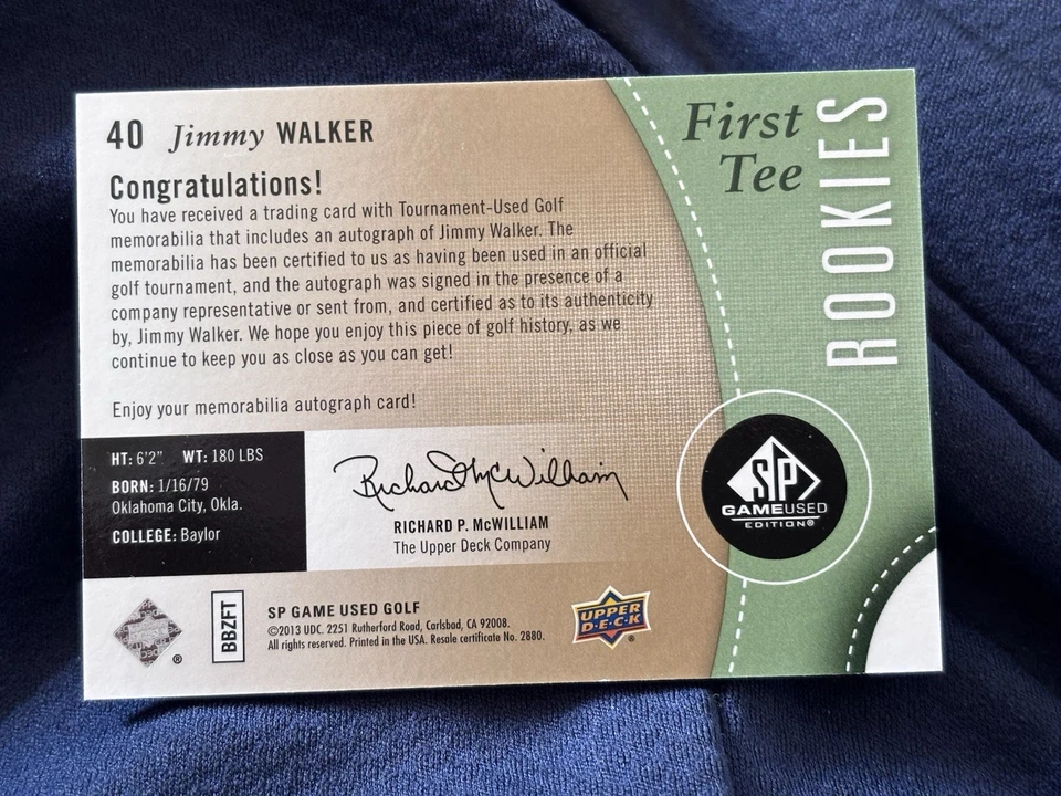 2014 SP Game Used Edition First Tee Rookies /399 Jimmy Walker SP Rookie Auto RC - Image 2 of 2