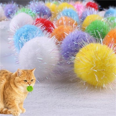 50 PCS 1.8inch Cat Puff Balls, Sparkle Pom Pom Toys for Indoor Cats Toy Set