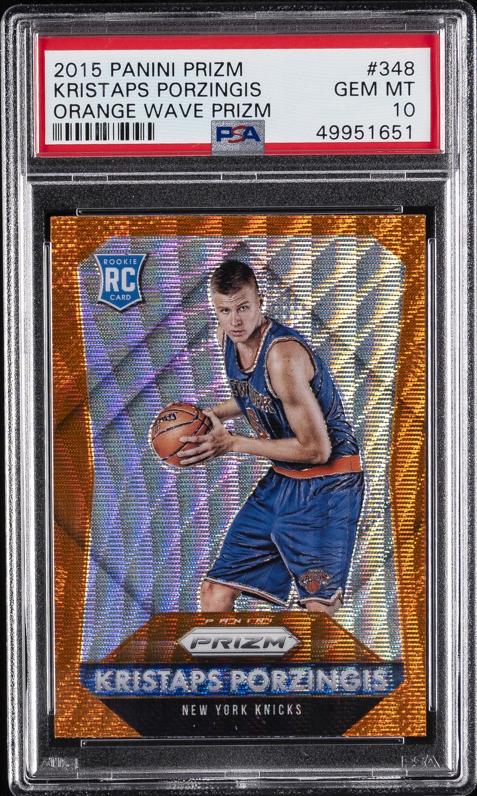 2015 PANINI PRIZM ORANGE WAVE PRIZM #348 KRISTAPS PORZINGIS PSA 10