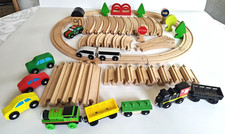 Wooden Train Railway Set 60 Pieces Brio-Compatible Track Train and extras
