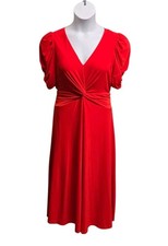 Jessica Howard Womens 16 Red A Line Dress Puff Sleeve Lined Jersey Knit Classic 