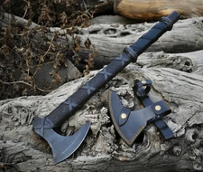 Hand Forged Viking Ragnar Axe: Etched High Carbon Steel Blade
