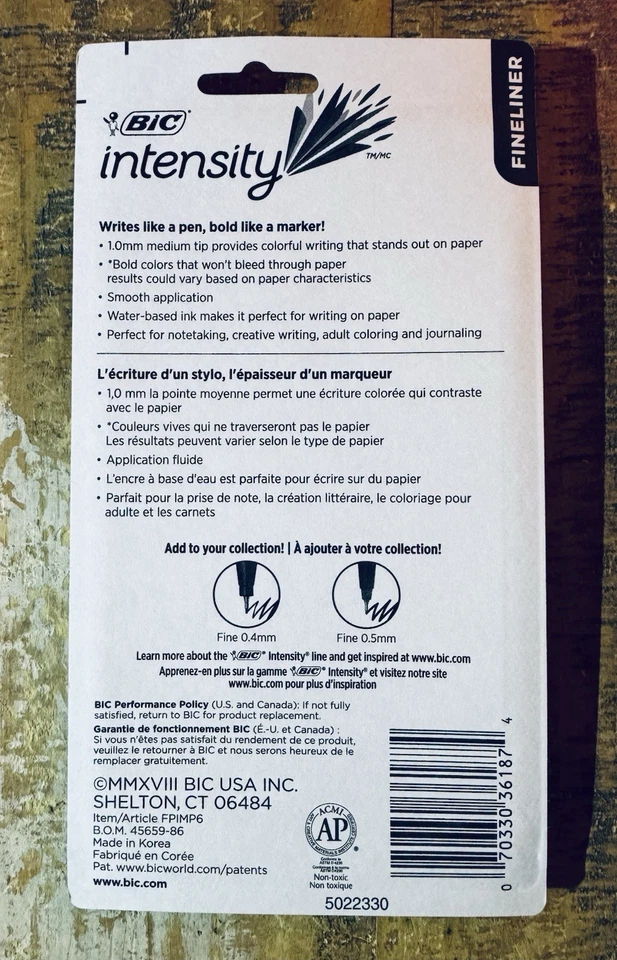BIC Intensity Fineliner 标记笔 精细 中号 1.0 毫米 6 包 全新 — 第 2/2 张图片