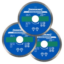 3pk Tile Cutting Diamond Blades 110mm Continuous Rim Cutting Discs Silverline