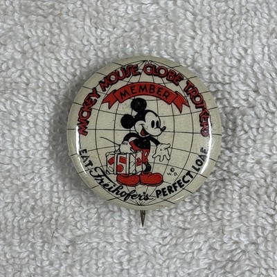 Vintage Mickey Mouse Globetrotters Member Freihofer s Perfect Loaf pin back