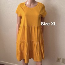 Time and Tru Women's and Women’s Plus Tiered Cotton Mini Dress,XL,Mango