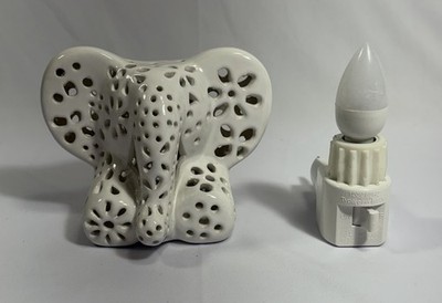 Lily's Lights White Ceramic Elephant Night Light Hand Carved Nursery Decor LED