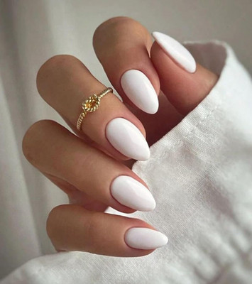 Press On Nails Weiß, 30 Stück - Klebe Nägel Mittel Mandel, Natürliche Einfarbige