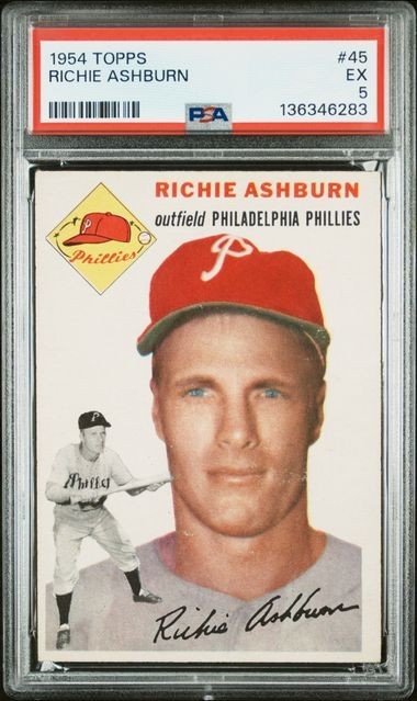 1954 Topps Richie Ashburn #45 PSA 5 EX Philadelphia Phillies HOF Sharp Corners