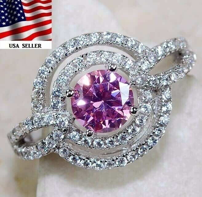3CT Heat Treated Pink Topaz 925 Solid Sterling Silver Ring Sz 6 U4-5