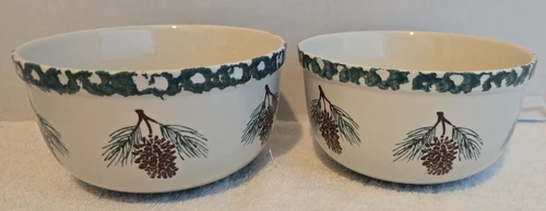 VINTAGE FOLK CRAFT PINECONE BY TIENSHANE CHINA SOUP CEREAL BOWL 5 3/8" SET 2