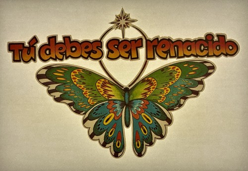 Original Vintage Tu Debes Ser Renacido You Must Be Born Again Iron On Transfer