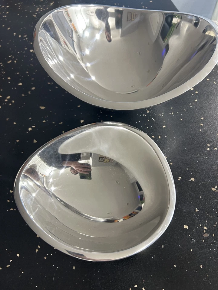 MAL USADO - Tigela de servir coleção borboleta Nambe, par de 7" e 11" - Prata - Imagem 2 de 4