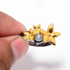 Prehnite - South Africa Black And Gold Plated 925 Sterling Silver Ring S.9 R7440