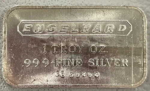 Engelhard Frosted Reverse Rare Vtg Commercial US Bullion-0.999 Silver 1 Oz Bar