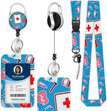 Nurse Cartoon Elements Badge Holder with Retractable Badge Reel Carabiner Clip C